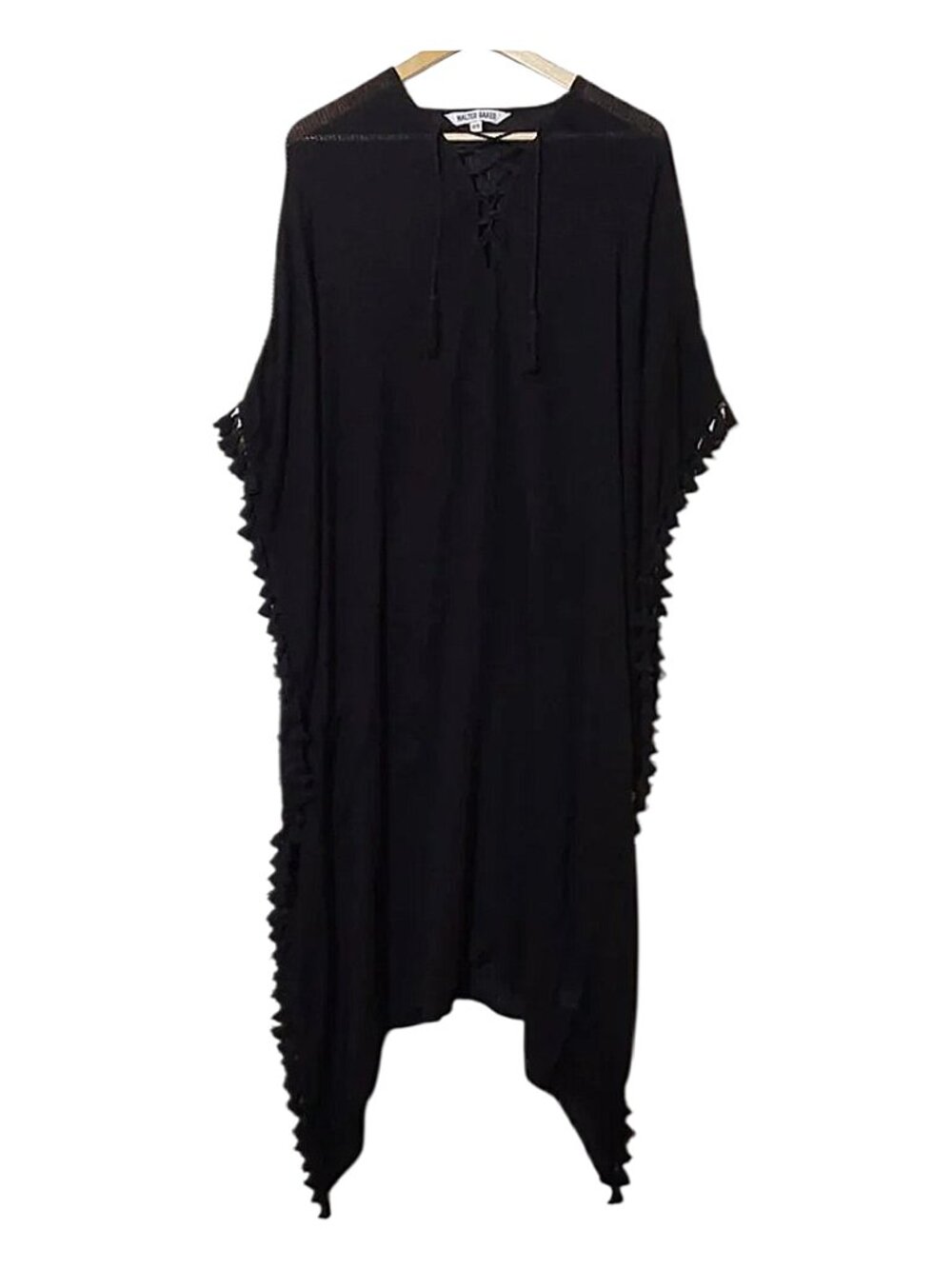 Walter Baker Acapulco Kaftan Black Tassel Sheer Beach Coverup Resort/Vacation OS - Picture 3 of 6